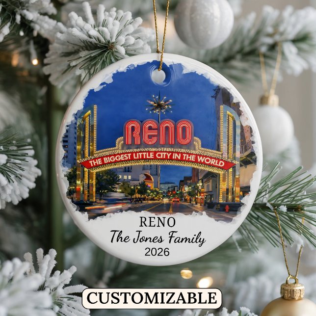 Personalised Reno Ornament, Custom Nevada State Ceramic Tree Decoration (Creator Uploaded)