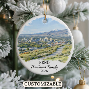 Personalised Reno Ornament, Custom Nevada State Ceramic Tree Decoration