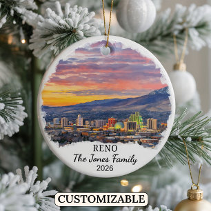 Personalised Reno Ornament, Custom Nevada State Ceramic Tree Decoration