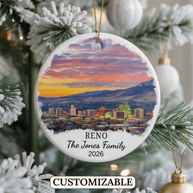 Personalised Reno Ornament, Custom Nevada State Ceramic Tree Decoration (Creator Uploaded)