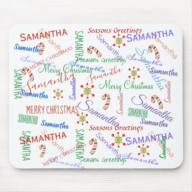 Personalised Repeating Christmas Name Mouse Mat (Front)