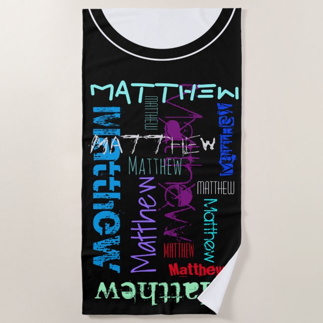 Personalised repeating name 7 letters Beach Towel (Front)