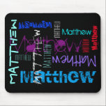 Personalised repeating name 7 letters Mousepad<br><div class="desc">Designed for a first name with 7 letters like Matthew on mousepad. You can easily change background colour and text (colour,  font,  size and position) by clicking the personalise or customise button. Available for name with 6 letters like Ashley.</div>