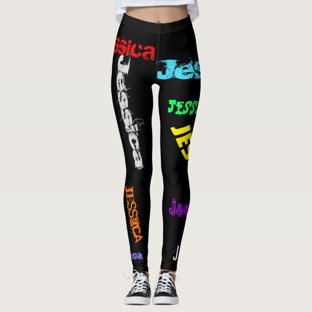 Personalised Repeating Name Black Bold Leggings (Front)
