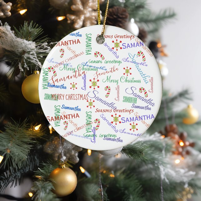 Personalised Repeating Name Christmas Colourful Ceramic Tree Decoration (Creator Uploaded)