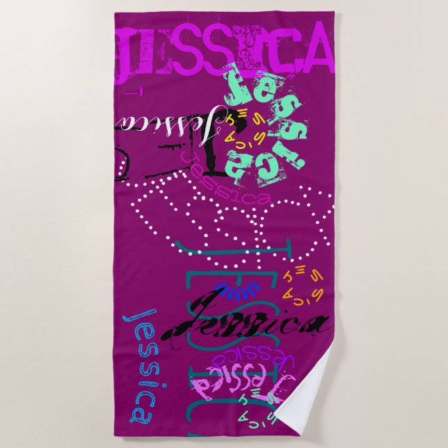 Personalised Repeating Name for 7 Choose Colours B Beach Towel (Front)