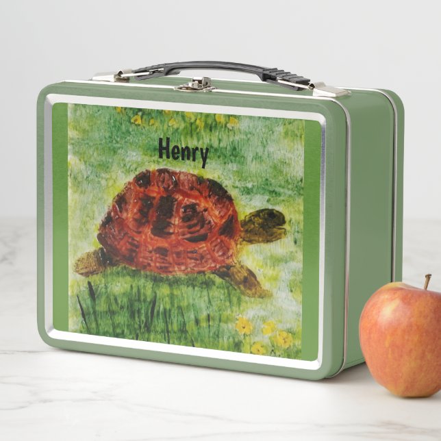 Personalised Reptile Animal Art Tortoise Metal Lunch Box (In Situ)