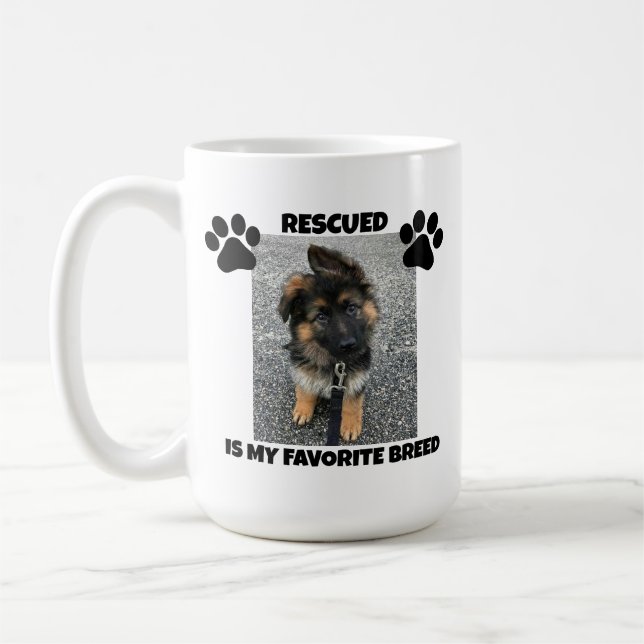 Personalised Rescued is My Favourite Breed 15oz Coffee Mug (Left)