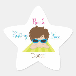 Personalised Resting Beach Face Guy Sunglasses Star Sticker