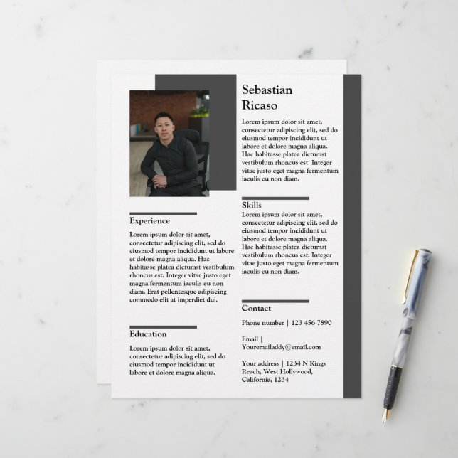 Personalised resume with photo template custom letterhead (Front/Back In Situ)