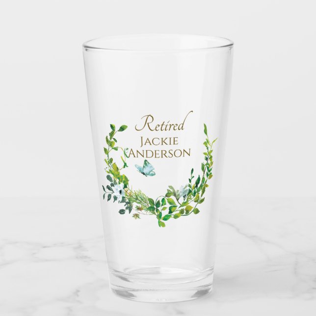 Personalised Retirement Beer Glass Botanical Leaf (Front)
