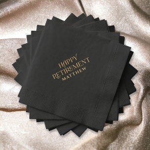 Personalised Retirement Black and Gold Foil Napkins