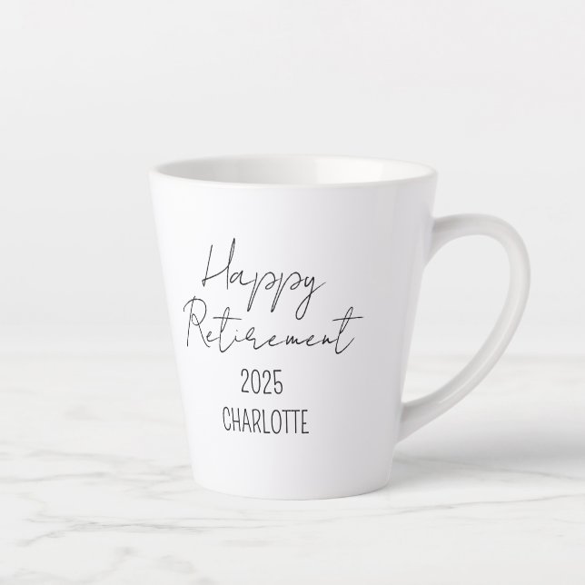 Personalised Retirement Coffee Mug, Happy Retireme Latte Mug (Right)