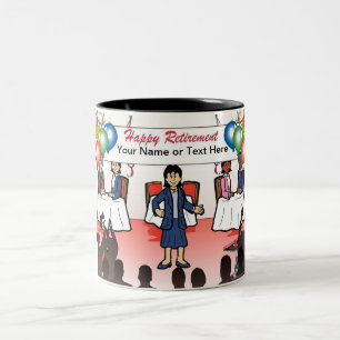 Personalised Retirement - Female Cartoon Two-Tone Coffee Mug