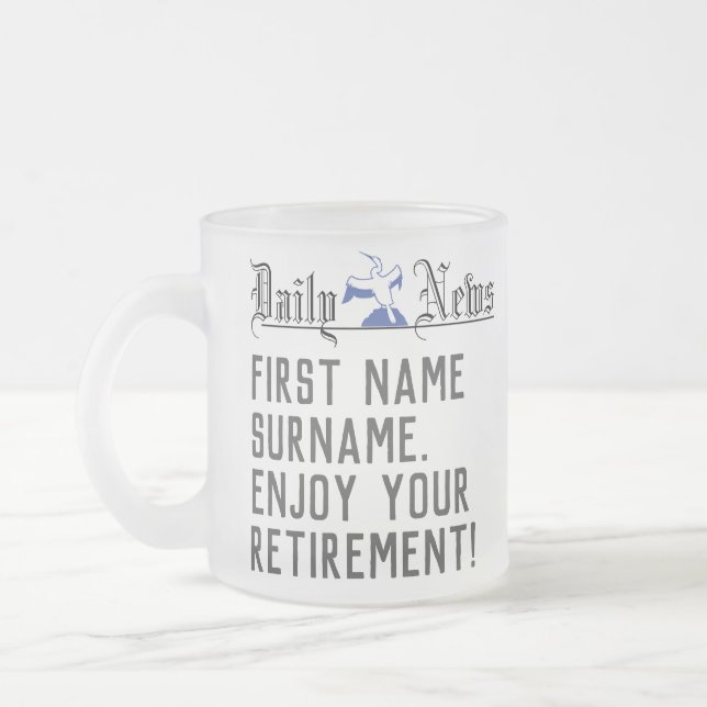 Personalised Retirement Gift Frosted Glass Coffee Mug (Left)