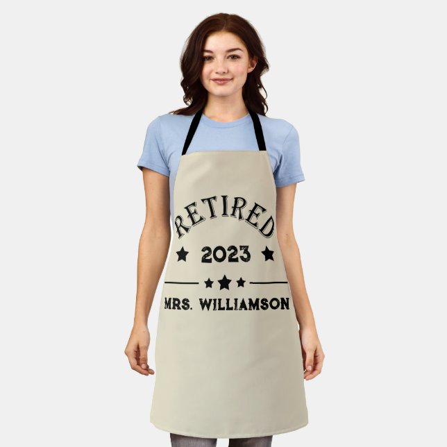 Personalised retirement gift idea apron (Worn)