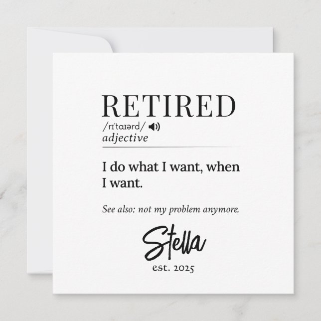 Personalised Retirement Gift – Retired Definition Invitation (Front)