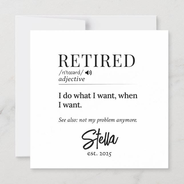 Personalised Retirement Gift – Retired Definition Magnetic Invitation (Front)