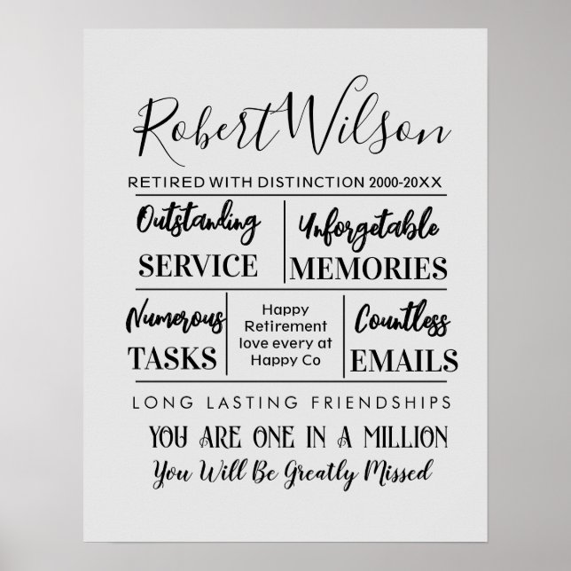 Personalised Retirement grey Poster Print (Front)