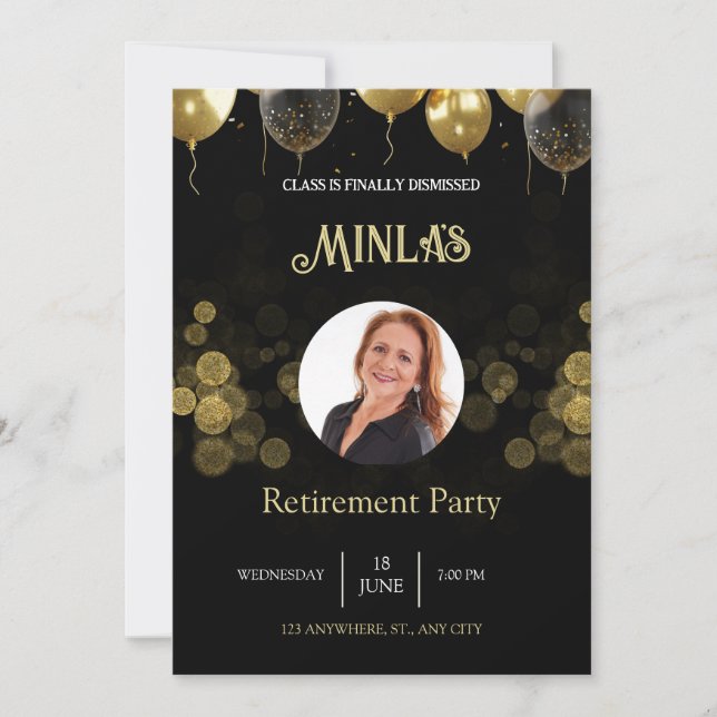 Personalised Retirement Party Gold Black Card (Front)