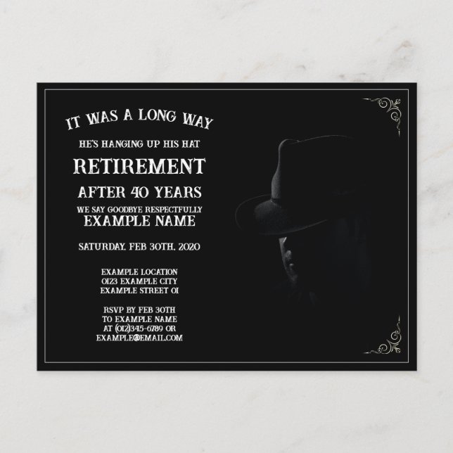 Personalised Retirement Party Invitation Dark Them (Front)