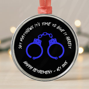 Personalised Retirement Police Handcuffs Metal Tree Decoration