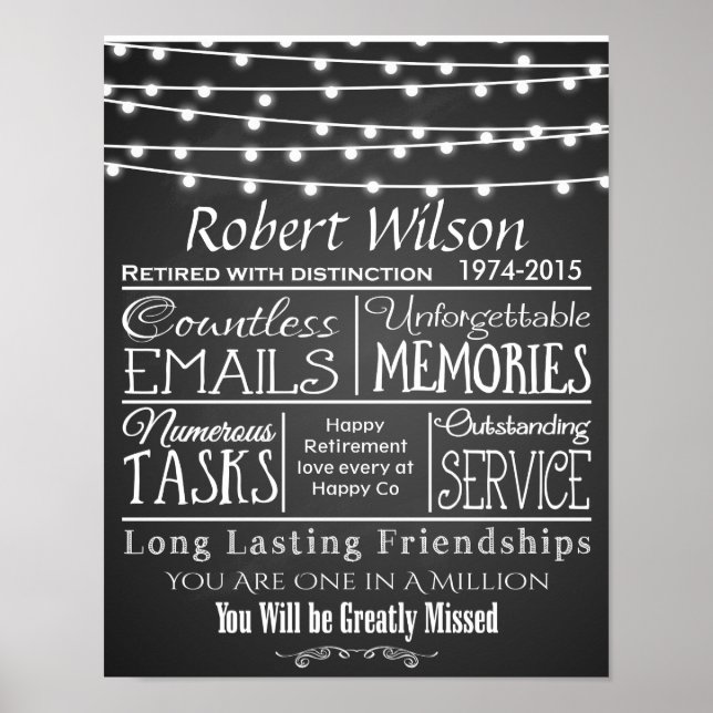 Personalised Retirement Poster Print fairy lights (Front)
