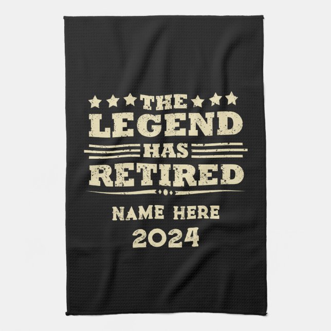 Personalised retirement The Legend has retired Tea Towel (Vertical)