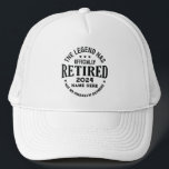 Personalised retirement The Legend has retired Trucker Hat<br><div class="desc">"The Legend has officially retired not my problem anymore" is an original and funny retirement saying with awesome typography font lettering. It is a great gift idea for your lovely retired dad, mum, grandma, grandpa, and all grandparents! the best awesome illustration for your retirement party celebration! If you like this...</div>