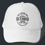 Personalised retirement The Legend has retired Trucker Hat<br><div class="desc">"The Legend has officially retired not my problem anymore" is an original and funny retirement saying with awesome typography font lettering. It is a great gift idea for your lovely retired dad, mum, grandma, grandpa, and all grandparents! the best awesome illustration for your retirement party celebration! If you like this...</div>
