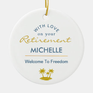 Personalised Retirement Welcome To Freedom Ceramic Tree Decoration