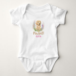 Personalised Retriever Dog in Pretty Flowers Baby Bodysuit