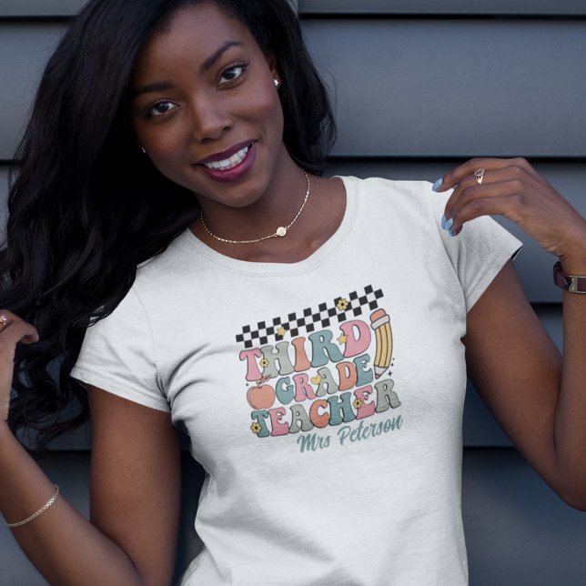 Personalised Retro 3rd Grade Teacher T-Shirt (Creator Uploaded)