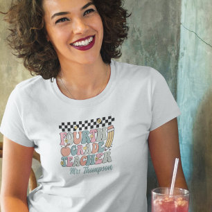 Personalised Retro 4th Grade Teacher T-Shirt