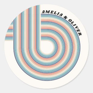 Personalised Retro 70s Theme Colourful Stripes Classic Round Sticker