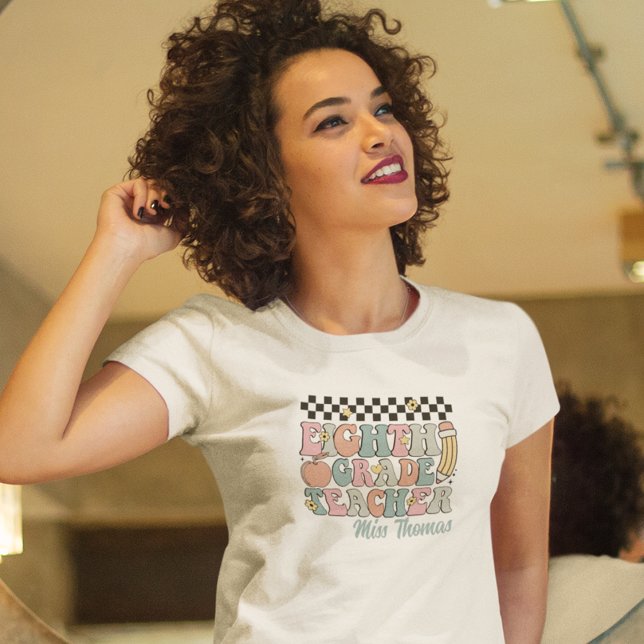 Personalised Retro 8th Grade Teacher T-Shirt (Creator Uploaded)