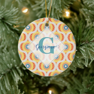 Personalised Retro Aegean Summer Radiant Mandala Ceramic Tree Decoration