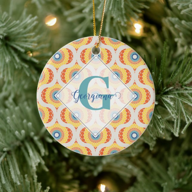Personalised Retro Aegean Summer Radiant Mandala Ceramic Tree Decoration (Tree)