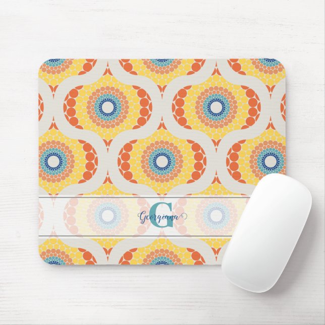 Personalised Retro Aegean Summer Radiant Mandala Mouse Mat (With Mouse)