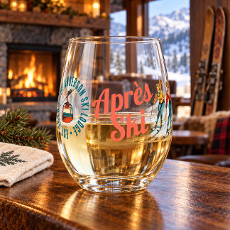 Personalised Retro Après Ski Lodge Stemless Wine Glass