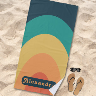 Personalised Retro Arch Groovy Orange Blue Beach Towel