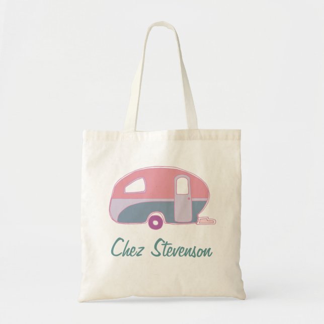 Personalised Retro Art Caravan Owner's Budget Tote (Front)