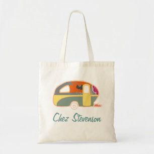 Personalised Retro Art Caravan Owners Canvas Bags
