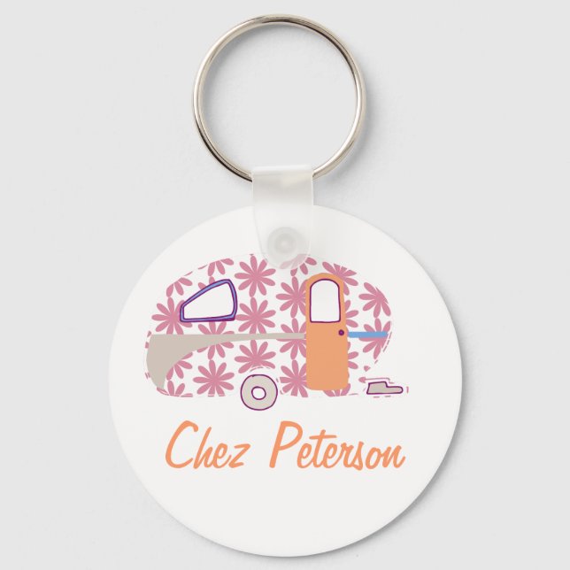 Personalised Retro Art Caravan Owner's Keychains (Front)