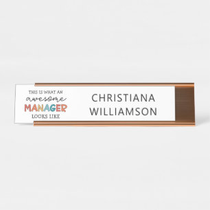 Personalised Retro Awesome Manager Funny Desk Name Plate
