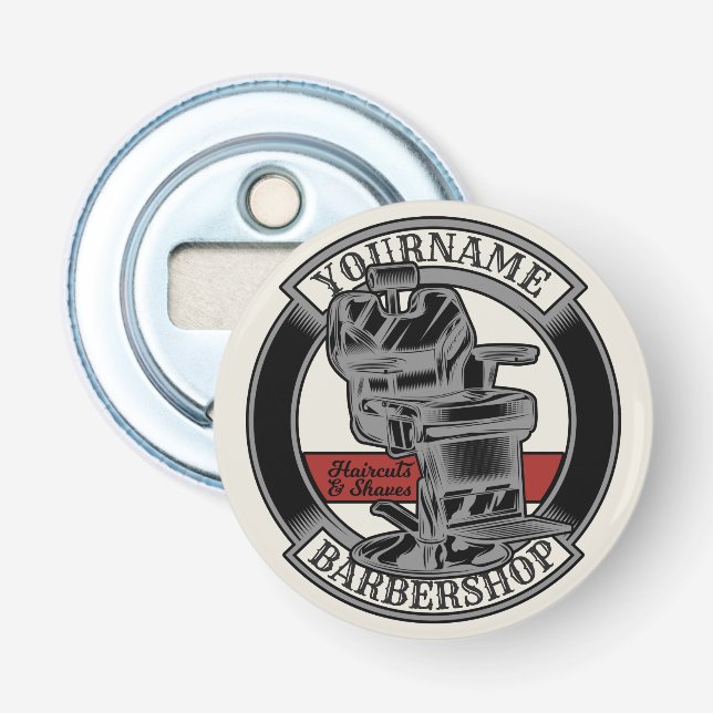 Personalised Retro BarberShop Barber Chair Salon  Bottle Opener (Front)