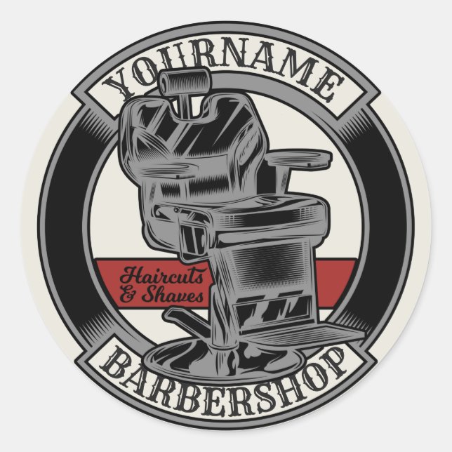 Personalised Retro BarberShop Barber Chair Salon  Classic Round Sticker (Front)