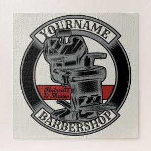 Personalised Retro BarberShop Barber Chair Salon  Jigsaw Puzzle