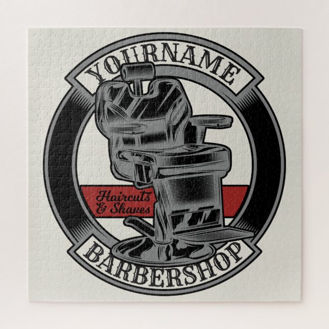 Personalised Retro BarberShop Barber Chair Salon  Jigsaw Puzzle (Vertical)