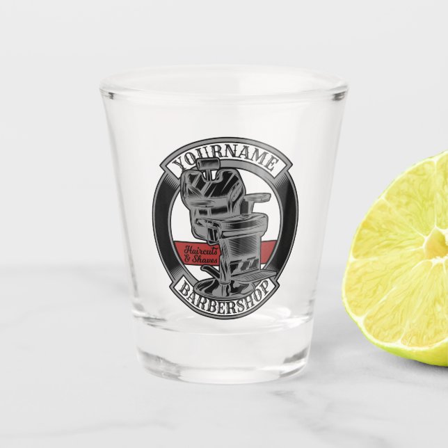 Personalised Retro BarberShop Barber Chair Salon Shot Glass (Front)